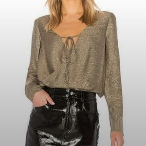 Derek Lam 10 Crosby Drape Front Metallic Blouse